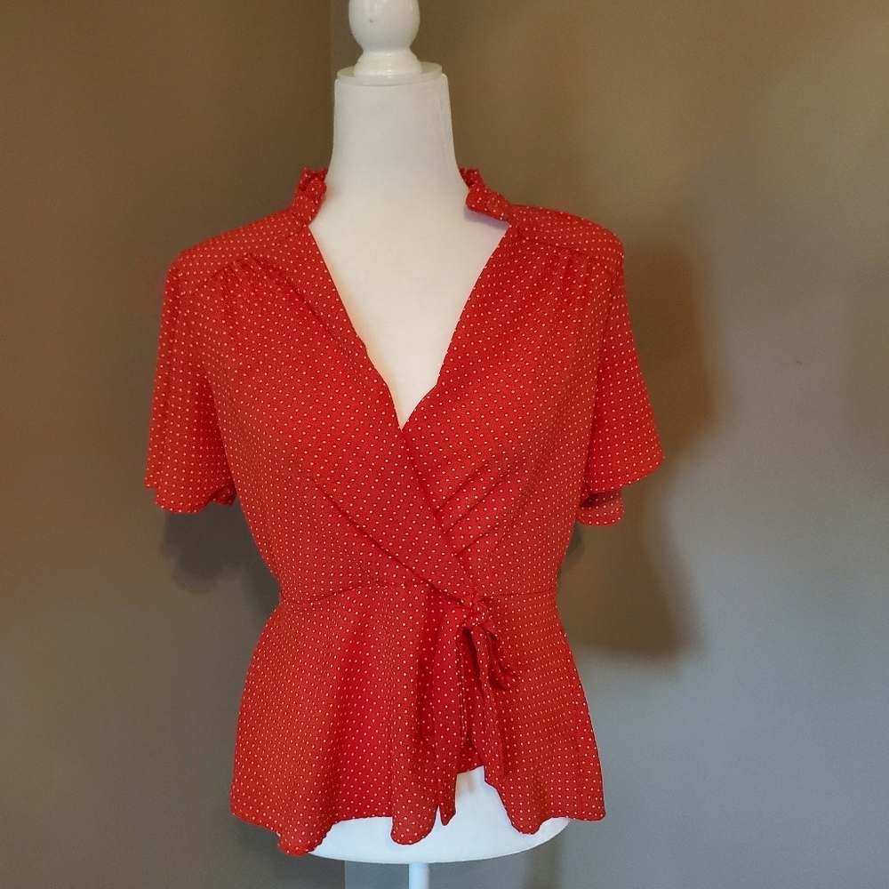 ⛄3/ 20 Clearance Sale Red Polka Dot Short Sleeved Blouse Large